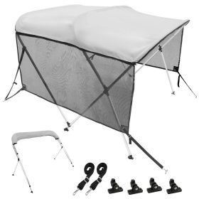 3 Bow Bimini Top Boat Cover, Detachable Mesh Sidewalls, 600D Polyester Canopy with 1" Aluminum Alloy Frame, Includes Storage Boot, 2 Support Pole