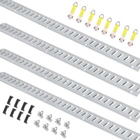 E Track Tie-Down Rail Kit, 24PCS 5' E-Tracks Set Includes 8 Steel Rails & 8 O-Ring Anchors & 8 Tie-Offs with D-Ring
